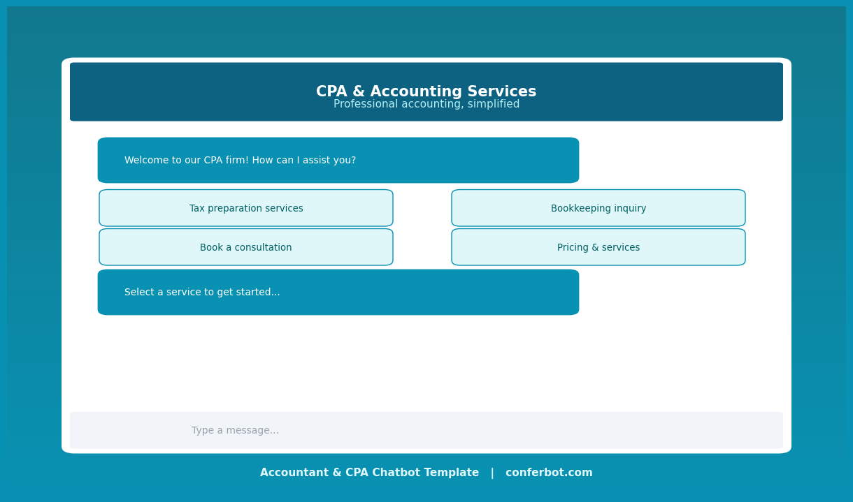 Accountant chatbot welcome screen — CPA firm virtual assistant